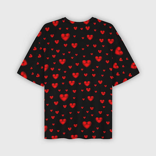 Мужская футболка оверсайз Красные сердца / 3D-принт – фото 2
