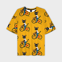 Мужская футболка оверсайз Котики на велосипедах