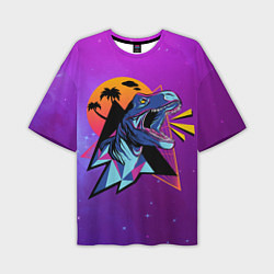Мужская футболка оверсайз Retrowave Neon Dinosaur