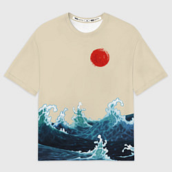 Футболка оверсайз мужская Японский Стиль Волны и Солнце, цвет: 3D-принт