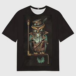 Мужская футболка оверсайз Стимпанк Совёныш в шляпе и с моноклем