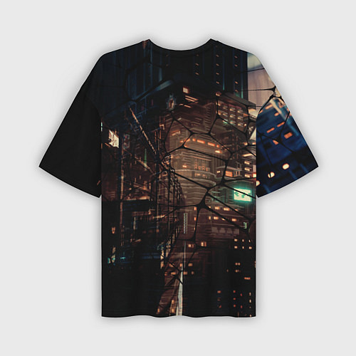 Мужская футболка оверсайз Киберпанк - Город в паутинке / 3D-принт – фото 2