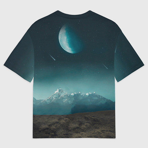 Мужская футболка оверсайз Космос в горах / 3D-принт – фото 2