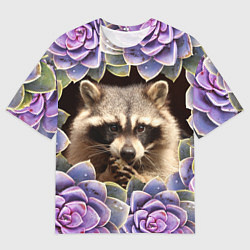 Мужская футболка оверсайз Енот среди цветов