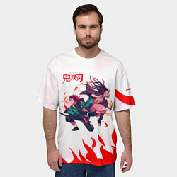 Футболка оверсайз мужская Танджиро и Незуко в огне, цвет: 3D-принт — фото 2