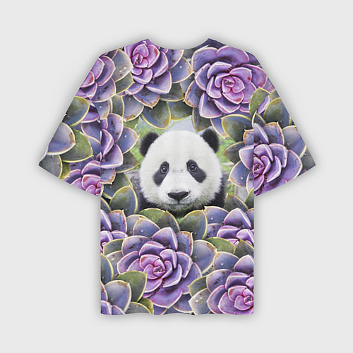 Мужская футболка оверсайз Панда среди цветов / 3D-принт – фото 2