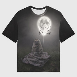 Футболка оверсайз мужская Мопс и луна, цвет: 3D-принт