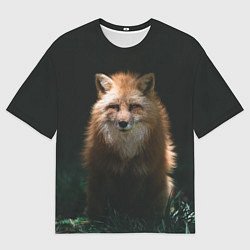 Мужская футболка оверсайз Хитрый лис на черном фоне