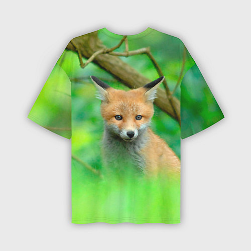 Мужская футболка оверсайз Лисенок в зеленом лесу / 3D-принт – фото 2