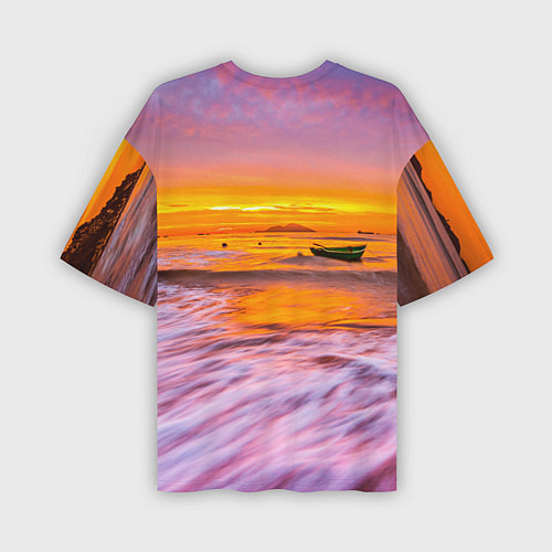 Мужская футболка оверсайз Закат на пляже / 3D-принт – фото 2