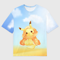 Футболка оверсайз мужская Пикачу с пледом, цвет: 3D-принт