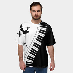 Футболка оверсайз мужская Черно Белое пианино, цвет: 3D-принт — фото 2