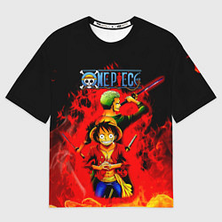 Мужская футболка оверсайз Зоро и Луффи в огне One Piece