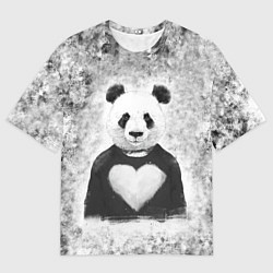 Футболка оверсайз мужская Панда Любовь Сердце Меланж, цвет: 3D-принт