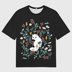 Мужская футболка оверсайз Кошечка среди цветов