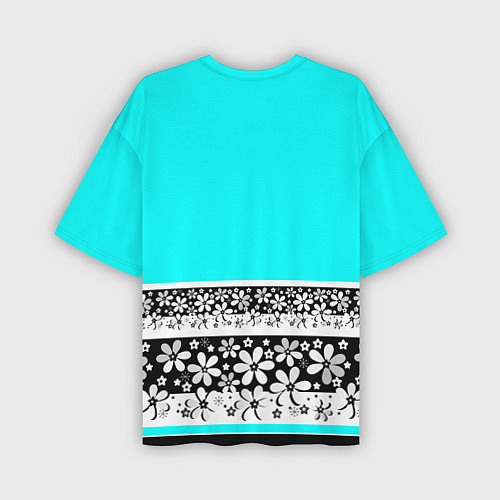 Мужская футболка оверсайз Цветочный бирюзовый узор / 3D-принт – фото 2