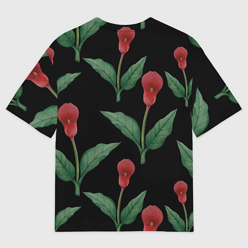 Мужская футболка оверсайз Красные каллы на черном / 3D-принт – фото 2
