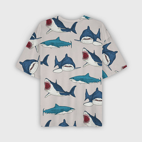 Мужская футболка оверсайз Кровожадные акулы паттерн / 3D-принт – фото 2