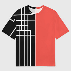 Мужская футболка оверсайз Черный и коралловый арт деко