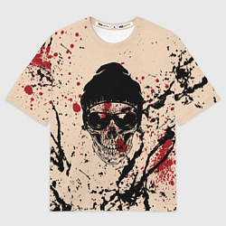 Мужская футболка оверсайз Череп Хипстер Брызги Краски