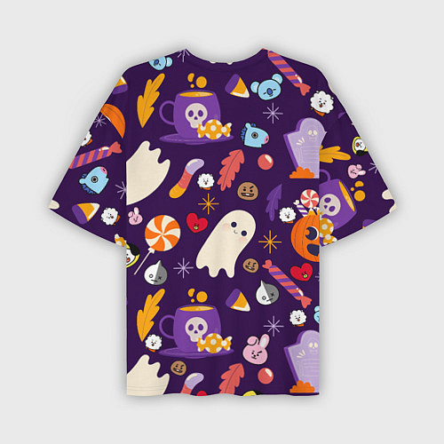 Мужская футболка оверсайз HALLOWEEN BTS BT21 PATTERN БТ21 БТС ХЕЛЛОУИН / 3D-принт – фото 2