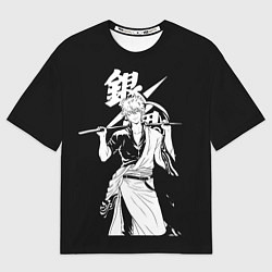 Мужская футболка оверсайз Гинтоки Саката держит меч Гинтама