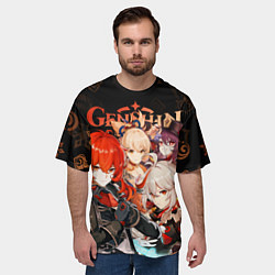 Футболка оверсайз мужская Genshin Impact: Дилюк, Кадзуха, Ёимия, Ху Тао, цвет: 3D-принт — фото 2