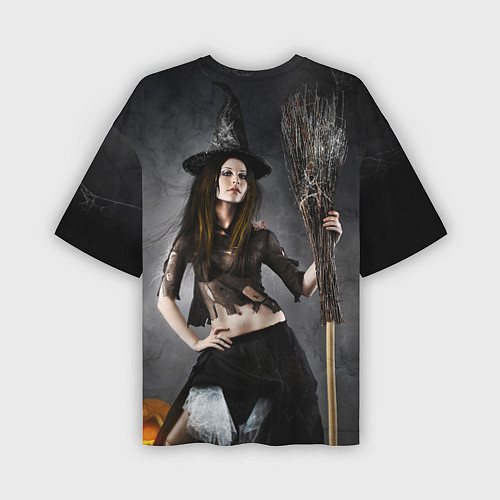 Мужская футболка оверсайз Милая ведьма с метлой / 3D-принт – фото 2