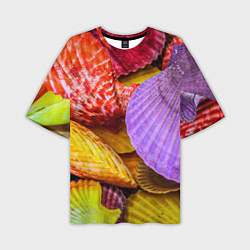 Мужская футболка оверсайз Разноцветные ракушки multicolored seashells