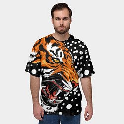 Футболка оверсайз мужская Амурский тигр и снегопад, цвет: 3D-принт — фото 2