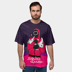 Футболка оверсайз мужская Игра в кальмара - с милым котиком, цвет: 3D-принт — фото 2