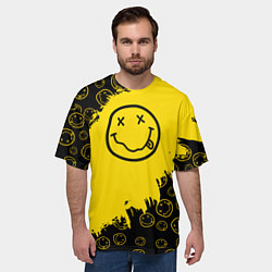 Футболка оверсайз мужская Nirvana Smile Нирвана Рваный Паттерн, цвет: 3D-принт — фото 2