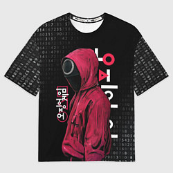 Мужская футболка оверсайз ИГРА В КАЛЬМАРА, СТРАЖ КРУГ БИНАРНЫЙ КОД