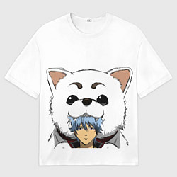 Мужская футболка оверсайз Гинтоки Саката и песик Гинтама