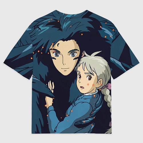 Мужская футболка оверсайз Ходячий замок Софи и Хаул летят / 3D-принт – фото 2