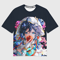 Мужская футболка оверсайз Venti gi ест яблоко Genshin impact Геншин Импакт