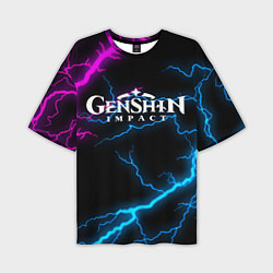 Футболка оверсайз мужская GENSHIN IMPACT NEON FLASH НЕОНОВЫЕ РАЗРЯДЫ МОЛНИЙ, цвет: 3D-принт