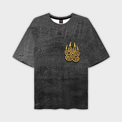 Мужская футболка оверсайз Волчий отпечаток золотом Символ Велеса