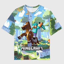 Футболка оверсайз мужская Майнкрафт на коне в березовом лесу, цвет: 3D-принт