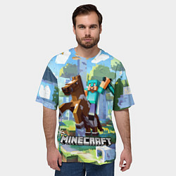 Футболка оверсайз мужская Майнкрафт на коне в березовом лесу, цвет: 3D-принт — фото 2