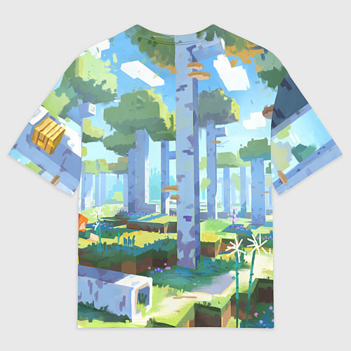 Мужская футболка оверсайз Майнкрафт на коне в березовом лесу / 3D-принт – фото 2