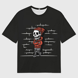 Мужская футболка оверсайз Скелет у стены