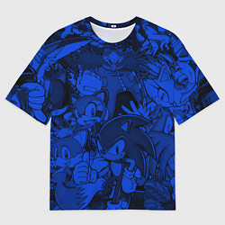 Футболка оверсайз мужская SONIC BLUE PATTERN СИНИЙ ЁЖ, цвет: 3D-принт