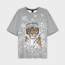 Мужская футболка оверсайз Снежный тигр