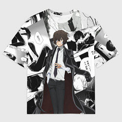 Мужская футболка оверсайз Дазай Осаму на фоне манги
