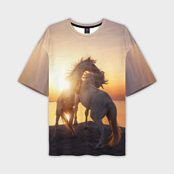 Футболка оверсайз мужская Лошади на закате, цвет: 3D-принт