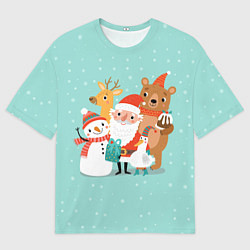 Футболка оверсайз мужская Звери и Дед Мороз, цвет: 3D-принт