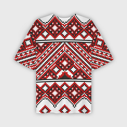 Мужская футболка оверсайз Русский узор, геометрическая вышивка / 3D-принт – фото 2