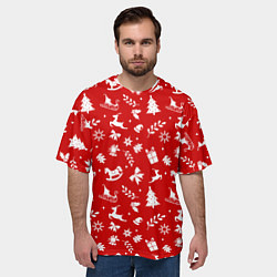 Футболка оверсайз мужская НОВОГОДНИЙ УЗОР КРАСНО БЕЛЫЙ, цвет: 3D-принт — фото 2