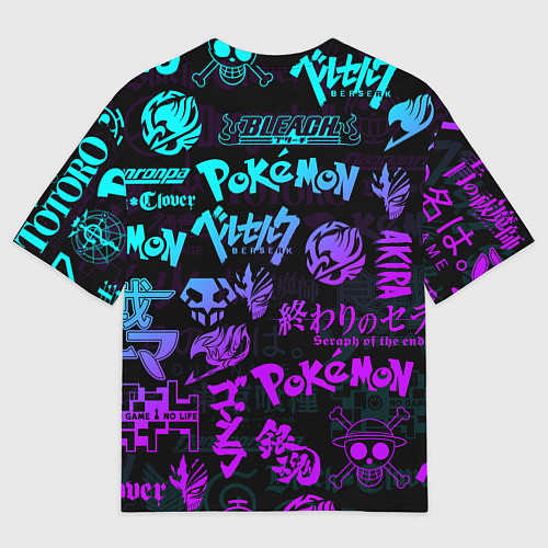 Мужская футболка оверсайз ANIME LOGOBOMBING NEON НЕОН ЛОГО АНИМЕ / 3D-принт – фото 2